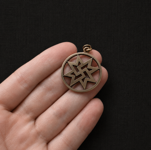 Light Bronze Fire Cross Pendant with Auseklis Sign