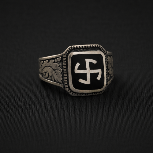 Black Real Hot Enamel Swastika Ring